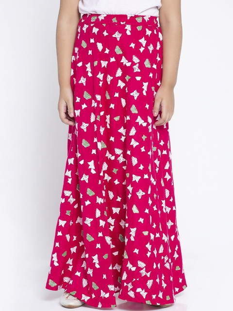 

Baani Creations Girls Magenta Pink Printed Flared Maxi Skirt