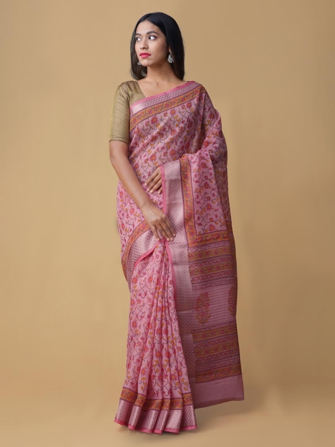 

Unnati Silks Pink Printed Pure Linen Saree