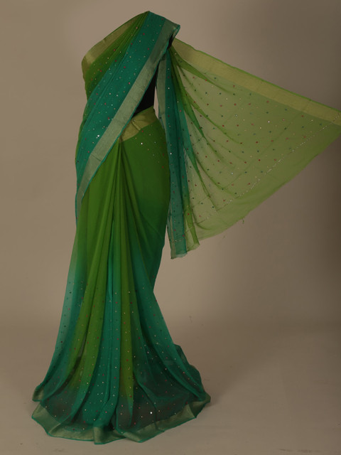 

Pothys Green Embellished Pure Georgette Saree