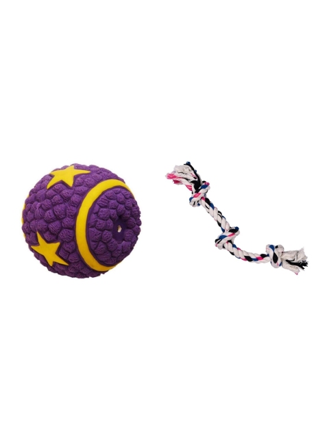 

Poochles Starbell Ball & Three Knot Rope Combo Dog Toys, Purple
