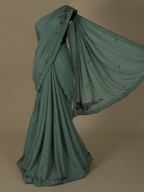 

Pothys Grey Embellished Poly Georgette Saree