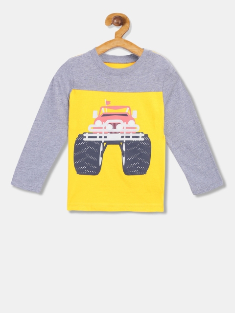 

The Childrens Place Boys Grey & Yellow Colourblocked Round Neck T-shirt