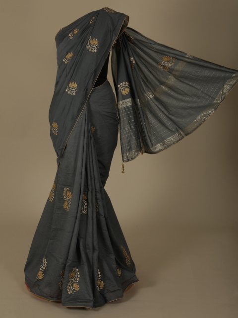 

Pothys Grey Embroidered Jute Silk Saree