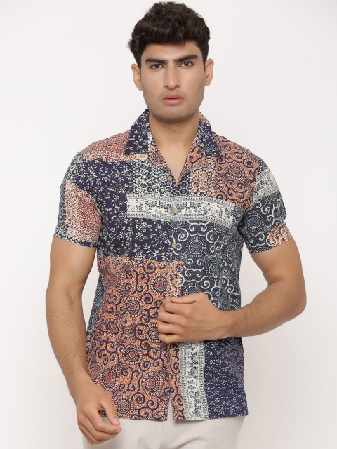 

Tistabene Men Blue & Orange Regular Fit Printed Casual Shirt