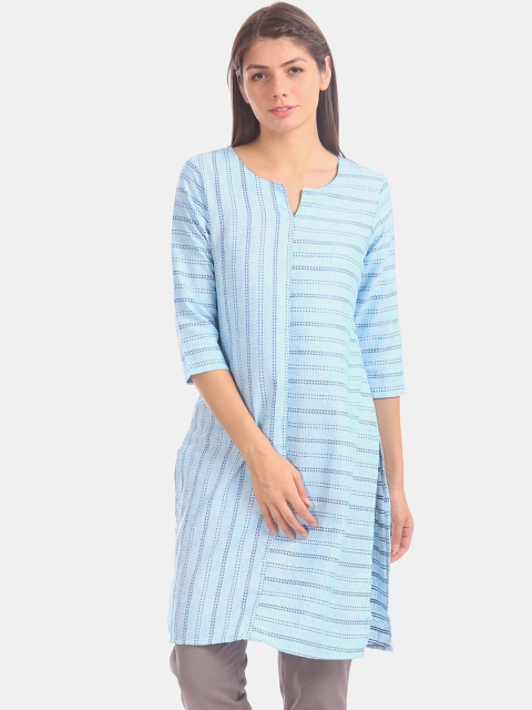 

Karigari Women Blue Striped Straight Kurta