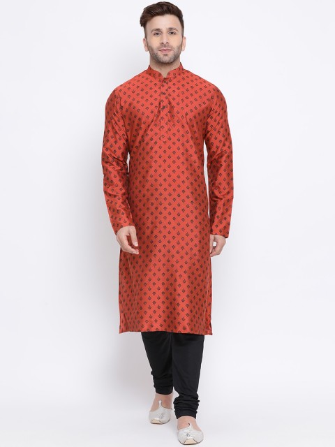 

NAMASKAR Men Rust Red & Black Printed Straight Kurta