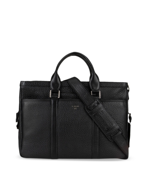 

Da Milano Unisex Black Solid Leather Laptop Bag