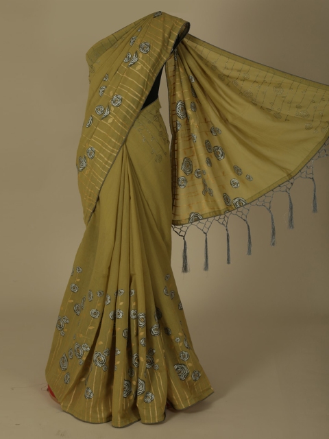 

Pothys Green Printed Jute Silk Saree