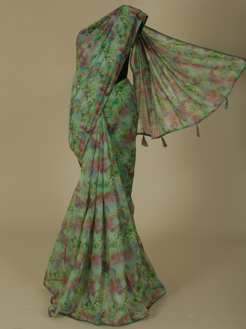

Pothys Green Printed Jute Silk Saree