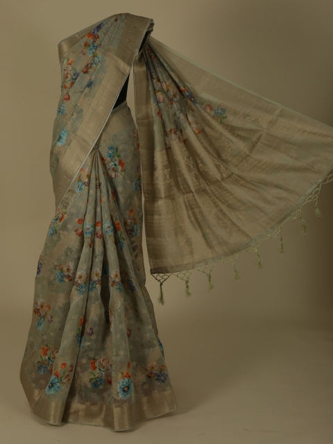 

Pothys Green Printed Linen Blend Saree