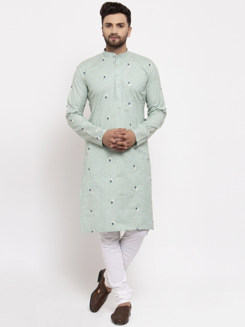 

Jompers Men Green Embroidered Kurta with Pyjamas