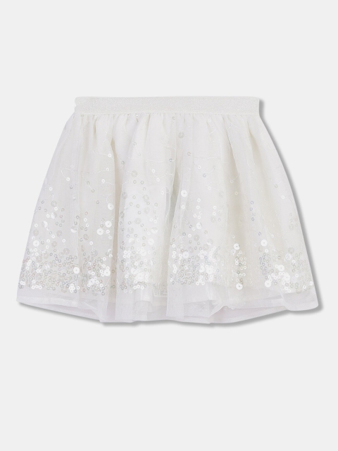

The Childrens Place Girls White Embellished Flared Knee-Length Skirt
