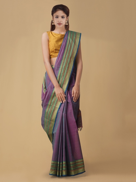 

Unnati Silks Violet & Green Pure Kanchi Cotton Solid Handloom Saree