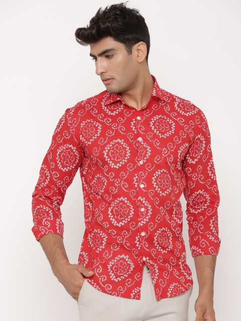 Tistabene Men Red Regular Fit Printed Casual Shirt
