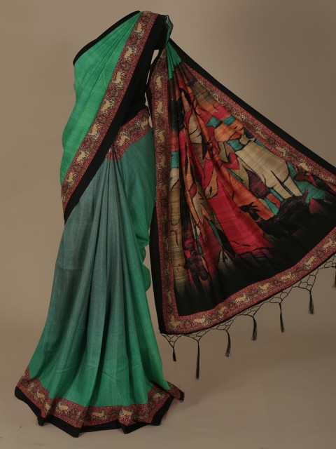 

Pothys Multicoloured Solid Jute Silk Saree, Multi