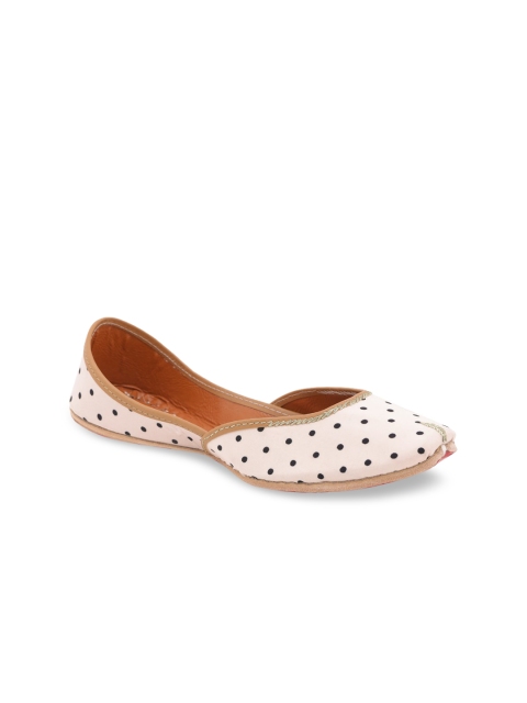 

HUE Women Peach-Coloured Polka Dot Printed Mojaris