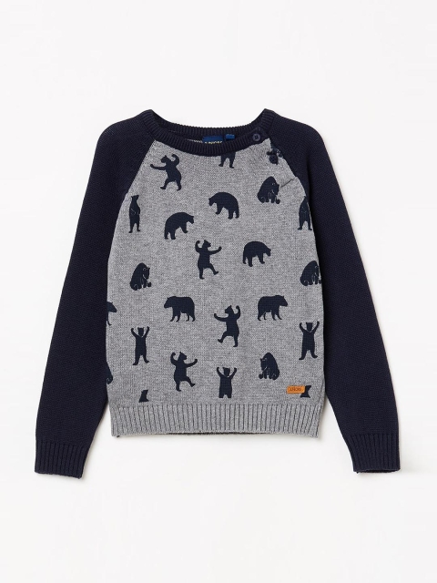 

Juniors by Lifestyle Boys Grey & Navy Blue Printed Knitted Pullover