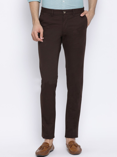 

Indian Terrain Men Brown Slim Fit Solid Regular Trousers