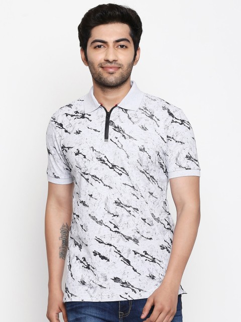 

Mufti Men Grey Melange Printed Polo Collar T-shirt
