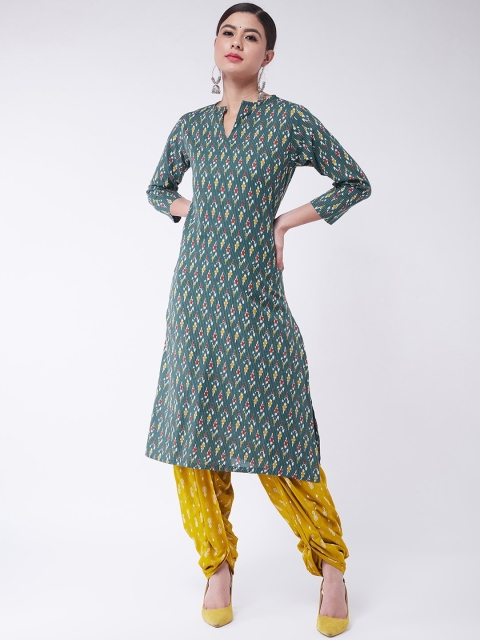

InWeave Women Green Printed Kurta with Dhoti Pants