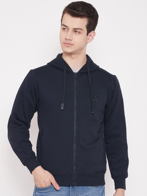 

Okane Men Navy Blue Solid Hooded Sweatshirt