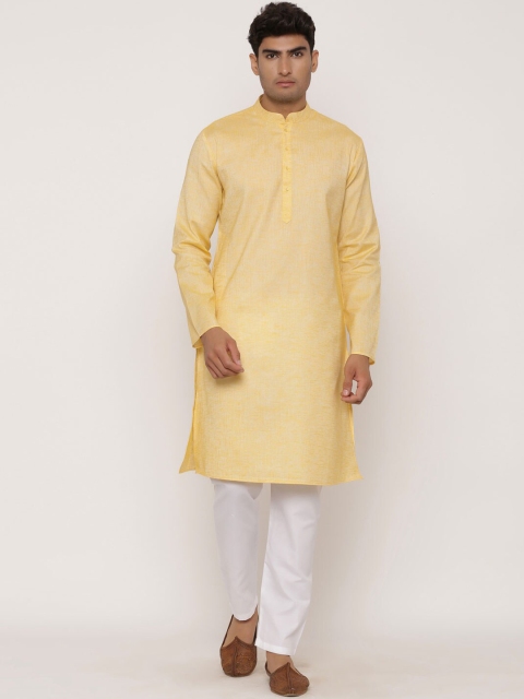 

Tistabene Men Yellow & White Solid Kurta with Pyjamas