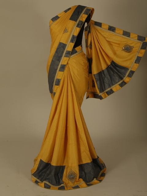 

Pothys Mustard Solid Jute Silk Saree