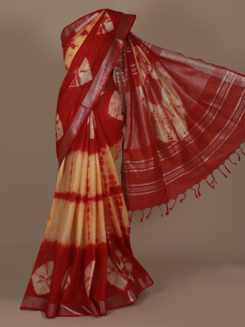 

Pothys Red & Yellow Linen Blend Printed Saree