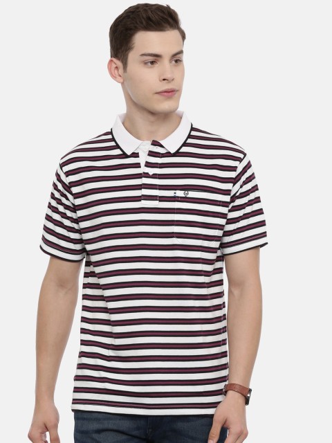 

Classic Polo Men White & Purple Striped Polo Collar T-shirt