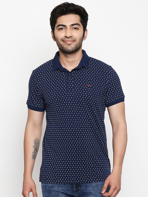 

Mufti Men Blue Printed Polo Collar Pure Cotton T-shirt
