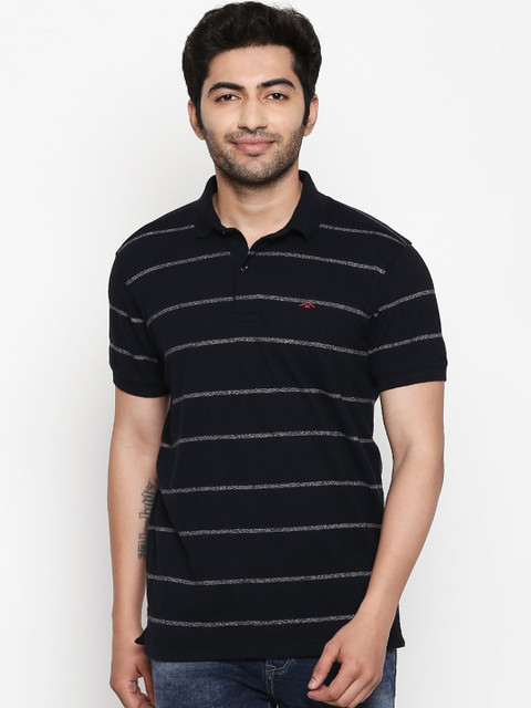 

Mufti Men Black & White Striped Polo Collar T-shirt
