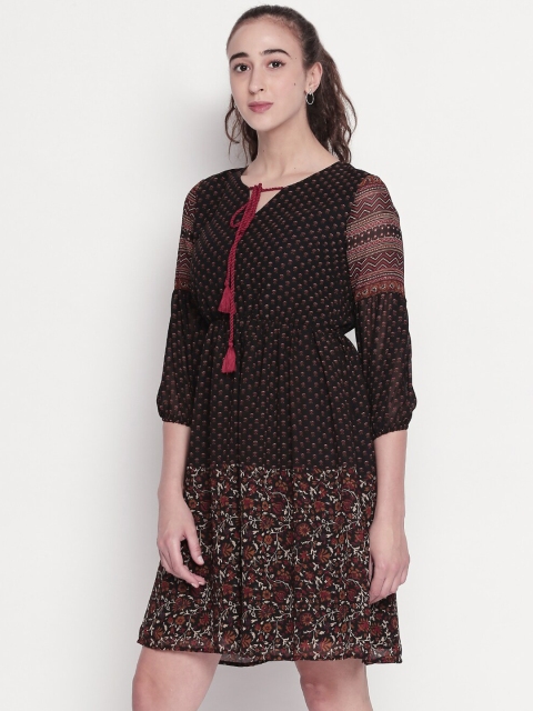 

Mesmerize Women Brown Printed Fit and Flare Dress