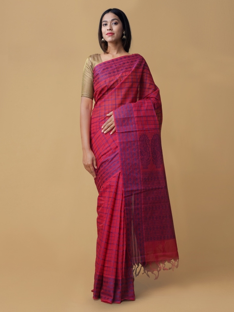 

Unnati Silks Pink Checked Pure Chittinad Cotton Saree