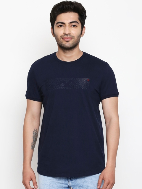 

Mufti Men Navy Blue Printed Round Neck Pure Cotton T-shirt
