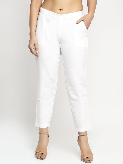 

Ayaany Women White Regular Fit Solid Cigarette Trousers