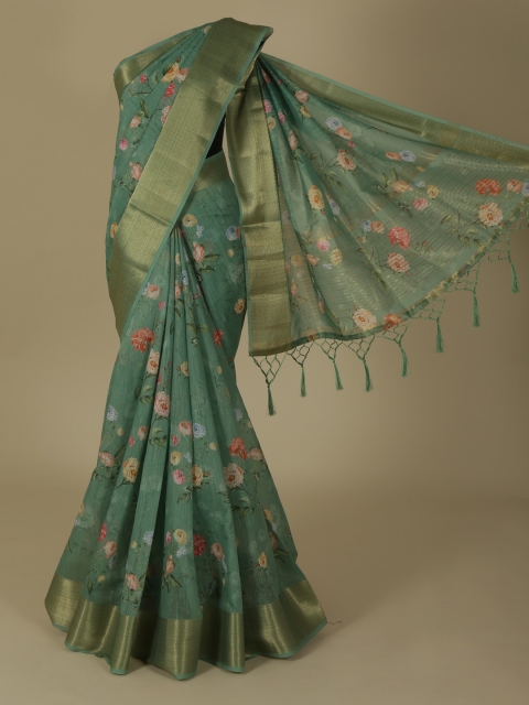 

Pothys Green Printed Linen Blend Saree