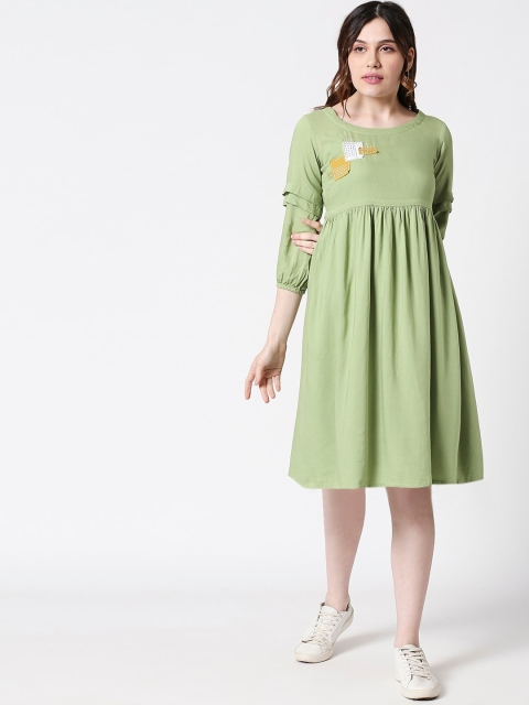 

TERQUOIS Women Green Solid Empire Dress