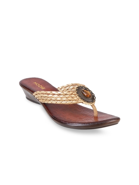 

Mochi Women Gold-Toned Woven Design Leather Sandals