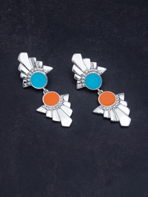 

Golden Peacock Silver-Toned & Blue Contemporary Drop Earrings