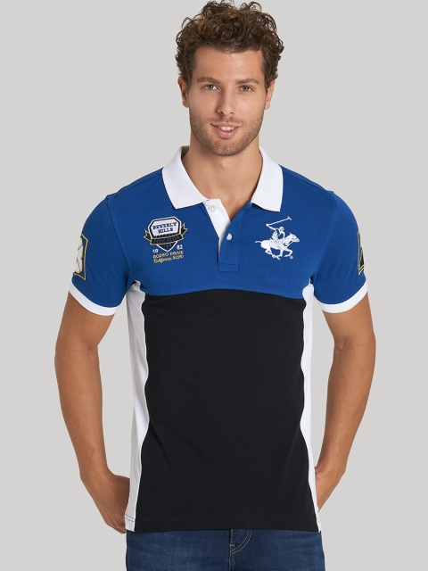 

Beverly Hills Polo Club Men Blue Colourblocked Polo Collar T-shirt