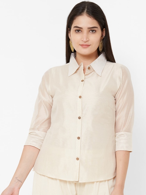 

Vedic Women Beige Solid Casual Chanderi Shirt