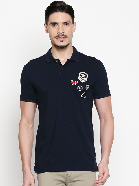 

Mufti Men Navy Blue Solid Polo Collar T-shirt