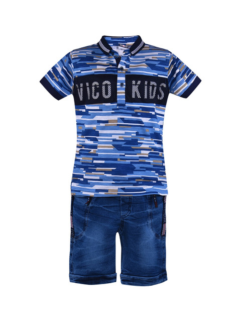 

Wish Karo Boys Blue Printed T-shirt with Shorts