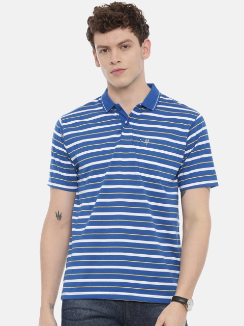 

Classic Polo Men Blue & White Striped Polo Collar T-shirt
