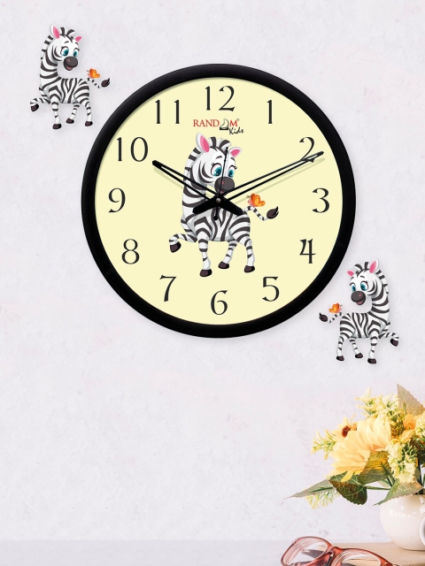 

RANDOM Yellow Set of 3 Round Printed Analogue Wall Clock & Wall Decor
