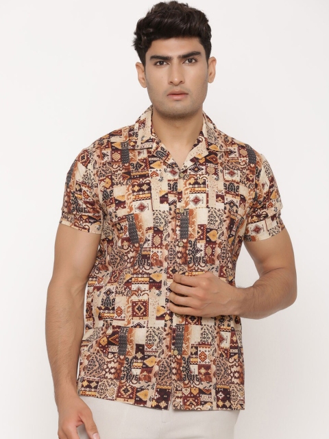 Tistabene Men Beige & Brown Regular Fit Printed Casual Shirt