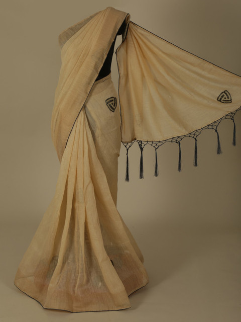

Pothys Cream-Coloured Solid Satin Saree