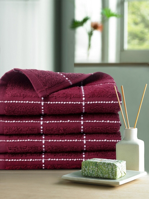 

Trident Pack Of 4 Maroon Striped 450 GSM Dusk & Dawn Hand Towels
