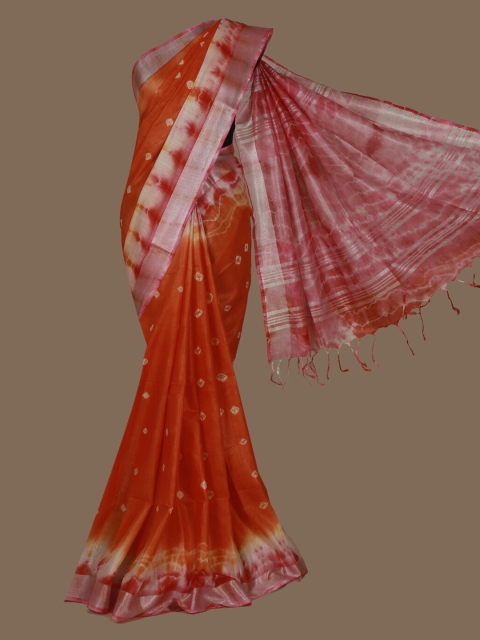 

Pothys Orange Dyed Linen Blend Saree