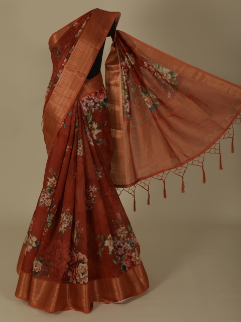 

Pothys Maroon Printed Linen Blend Saree